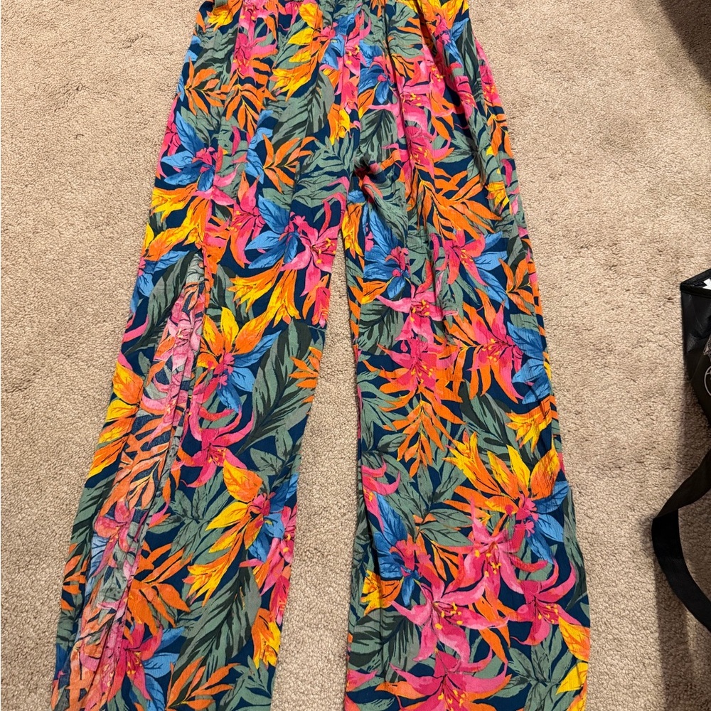 swim cover up Tropical Floral Wide-Leg Pants in Navy, Pink & Orange - Picture 4 of 4